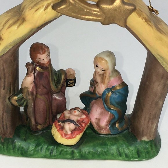 International Bazaar Nativity Scene In Creche Christmas Ornament Ceramic 4" Box - Picture 9 of 12